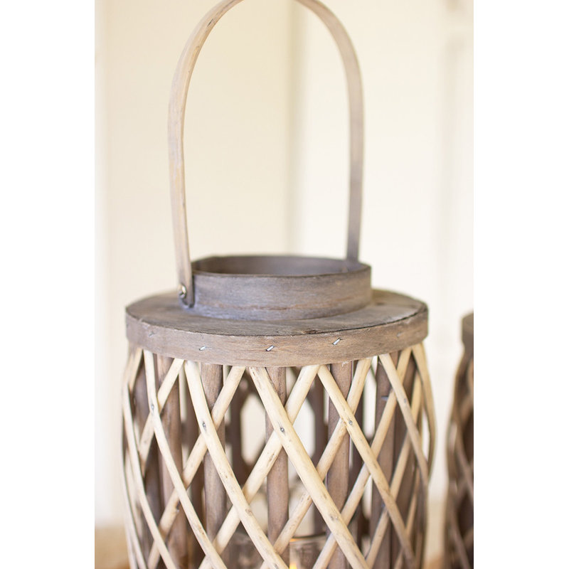  Grey Willow Cylinder Lantern Set of 4 with Glass Inserts 19.5" Tall