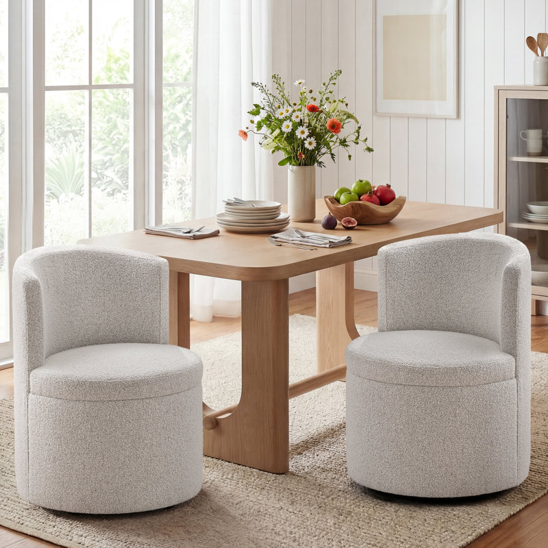 Chaises pivotantes rembourrées entièrement assemblées, Beige bouclé, 2