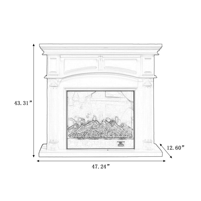 White Solid + Manufactured Wood Electric Fireplace, 43.31" H x 47.24" W x 12.6" D , White