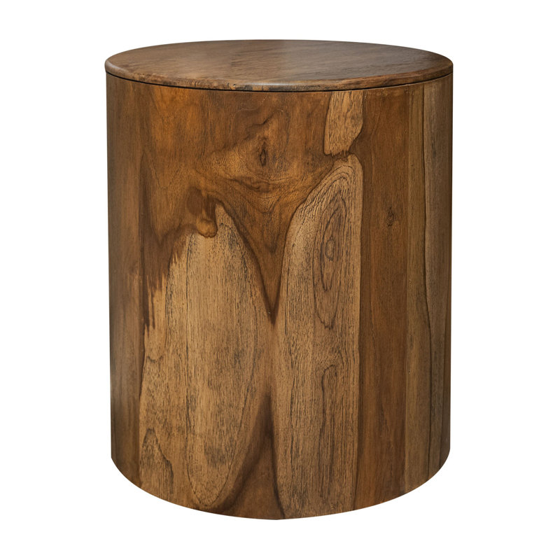 Eray Chairside End Table, 18 Inch Round Top, Brown Solid Mango Wood