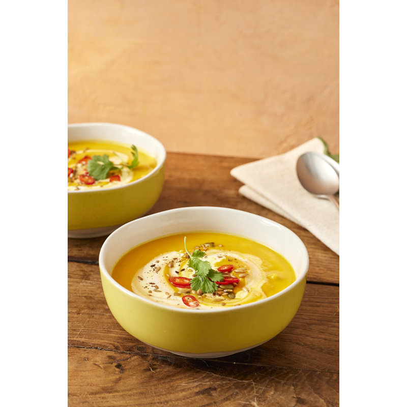 Jamie Oliver Big Love Brilliant Bowls, Set of 4 Durable Yellow Stoneware Cereal Bowls with Raw Base, 16cm
