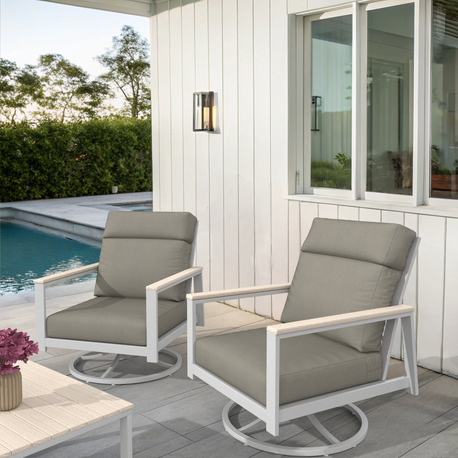 Townsend Sunbrella® Swivel Patio Lounge Chair, Spectrum Dove, White