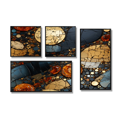 Carreaux de mosaïque dorés et noirs III - impressions sur toile dorées 4 pièces