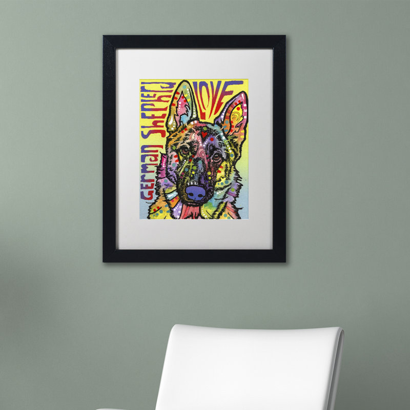 « german berger luv » par dean russo, impression encadrée, H 14 po x l 11 po x P 0,5 po, Blanc, Cadre noir