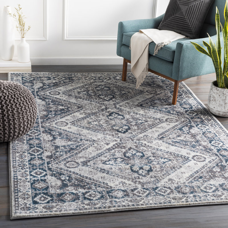 Tapis turquoise / bleu marine Rothenberg, Rectangle 5 pi 3 po x 7 pi 3 po