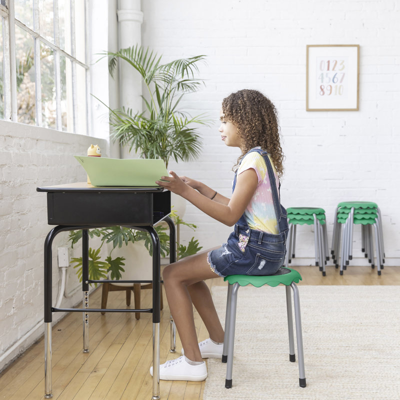 Emerald Green Stackable Plastic Stools with Steel Legs, 8-Piece Set