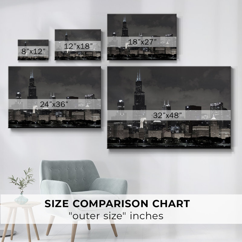 «Gloomy Chicago At Night» sur impression sur toile, H 32 po x l 48 po x P 1,5 po