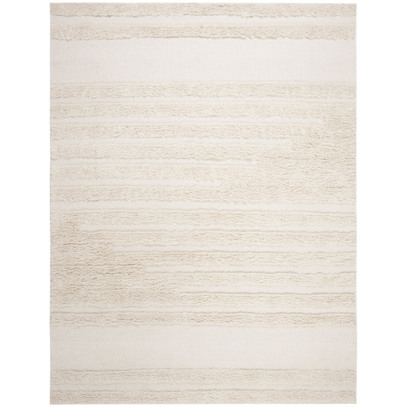 Tapis ivoire en laine / coton noué à la main Inelda, Rectangle 9 pi x 12 pi