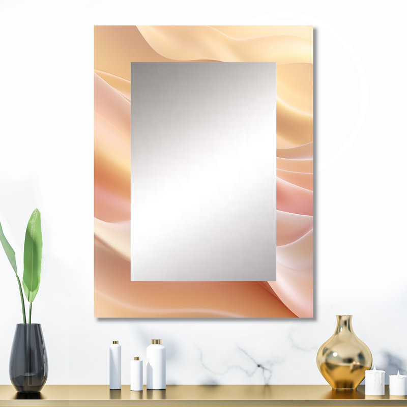 Gold And Pink Soft Wave Fusion - Abstract Shapes Decorative Wall Mirror, Pink Mirror, Printed Metal Art, 32" x 24"
