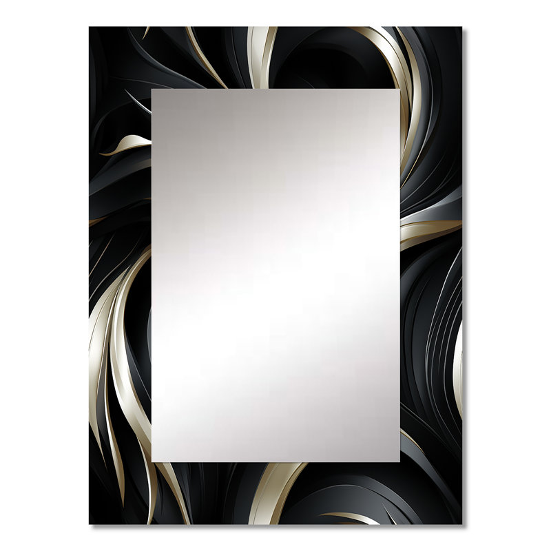 Deep Black Silver Elegance - glam  Large Mirror, Abstract Decorative Wall Mirror, Printed Metal Art, 32" x 24"