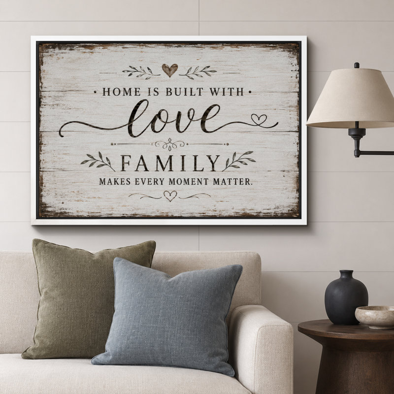 «Home Love Family», œuvre d'art, impression sur toile encadrée, H 24 po x l 36 po x P 1,5 po, Cadre blanc