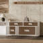 Meuble télé 94,5 po blanc modulaire pour téléviseur 75/85/100 po avec rangement caché, meuble télé H 25,6 po avec console sans poignée et gestion des câbles pour le salon (ensemble de 2)-129876262