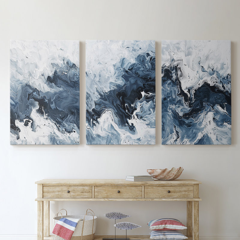 Sea and Shore Series XXV III - Ensemble de 3 toiles tendues avec châssis - Prêt à être accroché, H 27 po x l 18 po