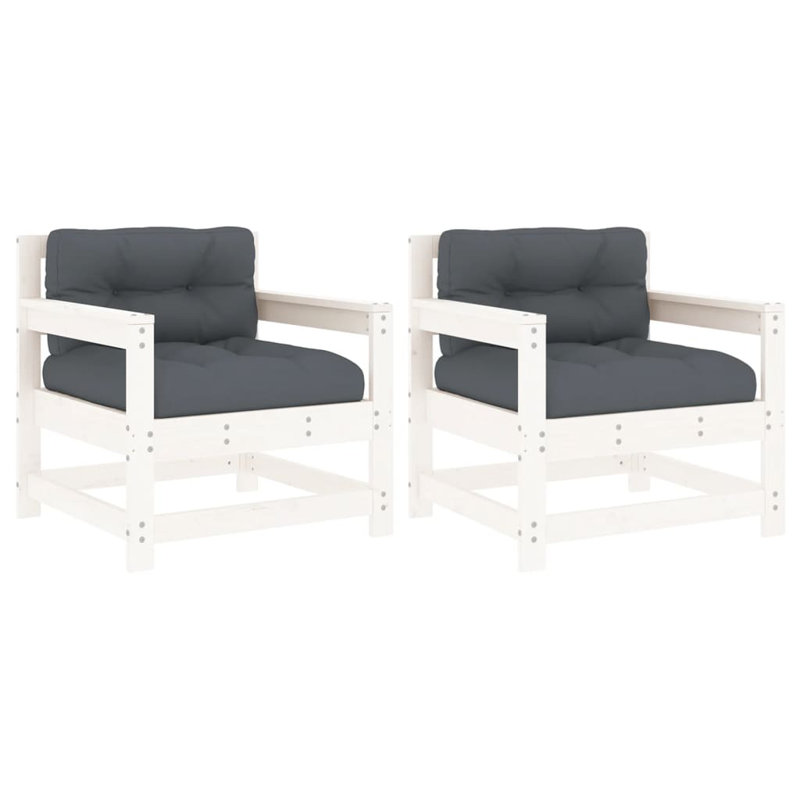 Chaise de patio avec coussins Sakayla, Anthracite, Blanc