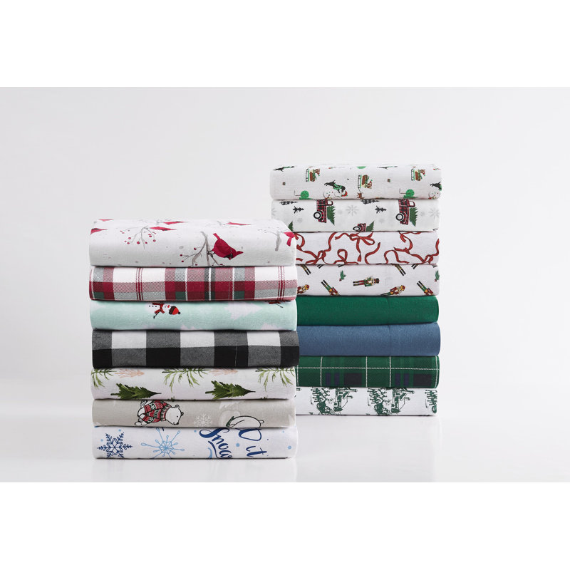 Ensemble de draps en flanelle de coton Trely Soft, Ensemble de draps pour lit double avec 2 taies d'o