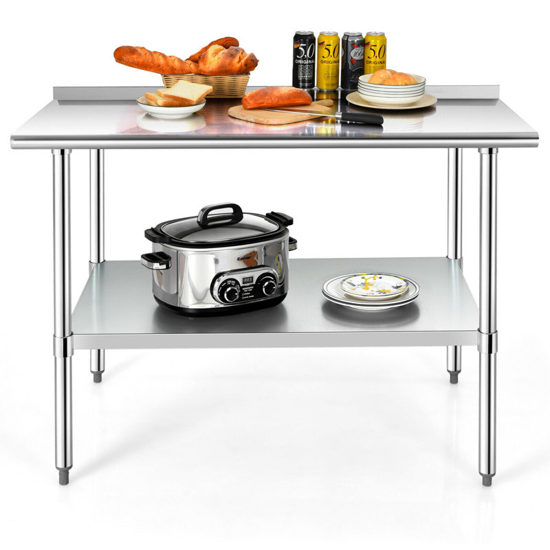 Table en acier inoxydable Gymax 48 po x 24 po pour préparation et travail, H 35 po x l 48 po x P 24 po