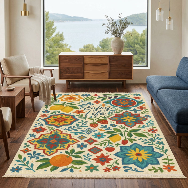 Tapis floral méditerranéen 5 pi x 8 pi