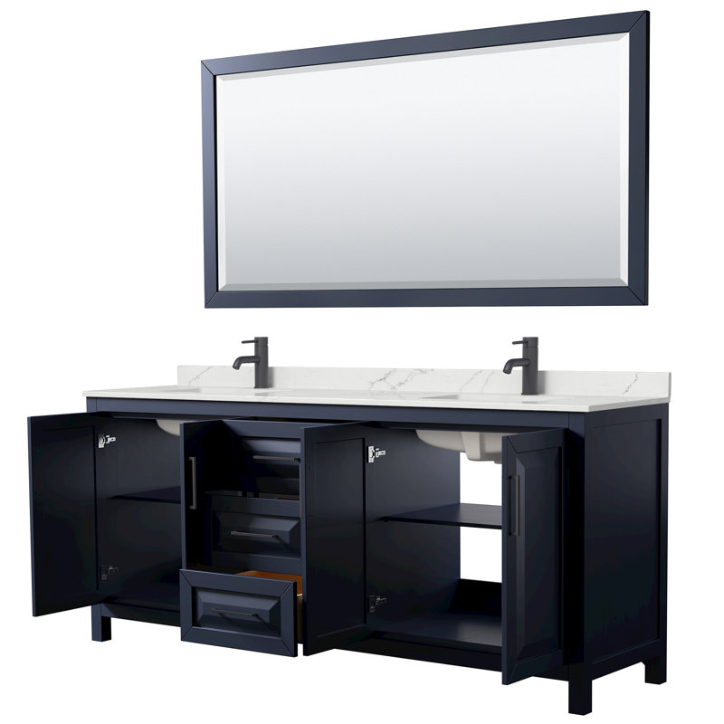 Daria 80'' W Vanity, Matte Black, Blue, Giotto Quartz