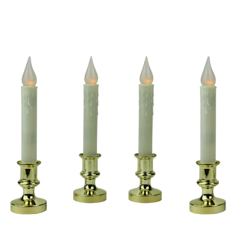 White and Gold LED C5 Flickering Window Christmas Candle Lamp with Timer 8.5"