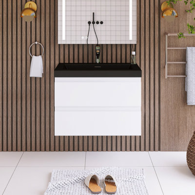 Ensemble de meuble-lavabo mural simple 29,5 po avec plateau en résine Mannus