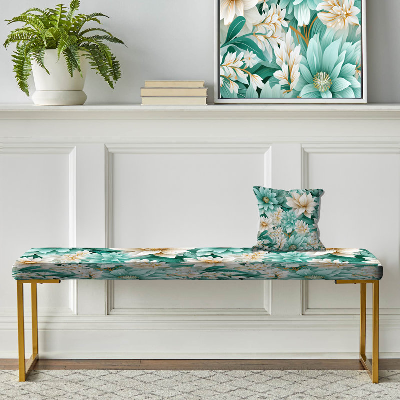 Banc rembourré or, Bohemian Dream Emerald Dahlia Pattern