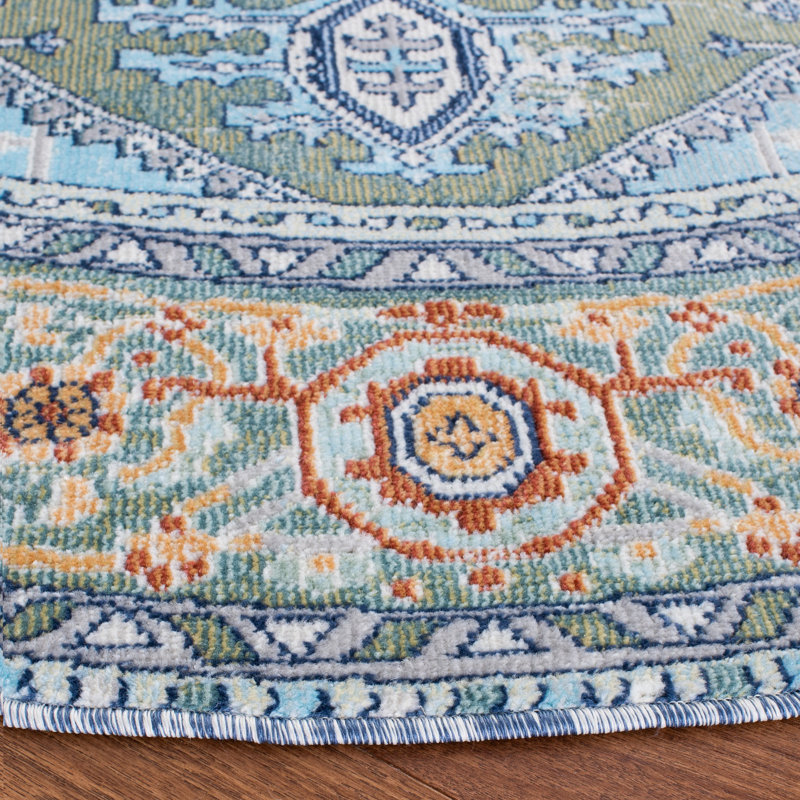 Emelly Oriental Green/Blue Area Rug, Square 6'7"