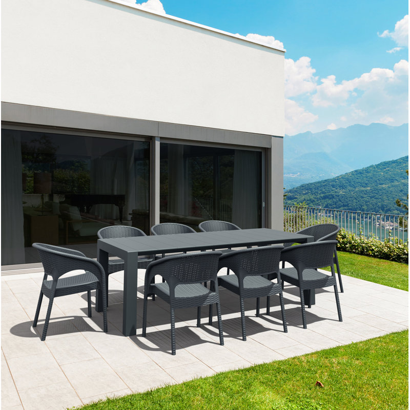 Table de salle à manger extensible en plastique Farrah, Rotin gris, L 39 po x L 102 po x H 29,5 po