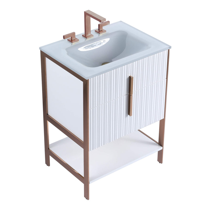 Mirutil Single Bathroom Vanity with Top, Rose Gold, White Matte