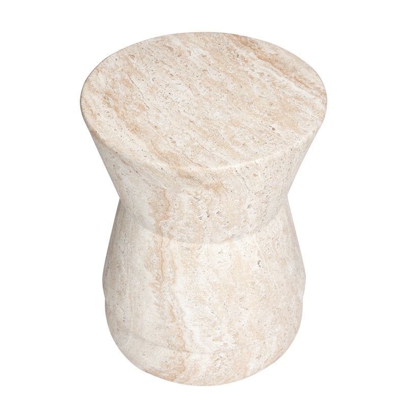Hourglass Travertine Stone Finish Italian Design MgO Side Accent Table