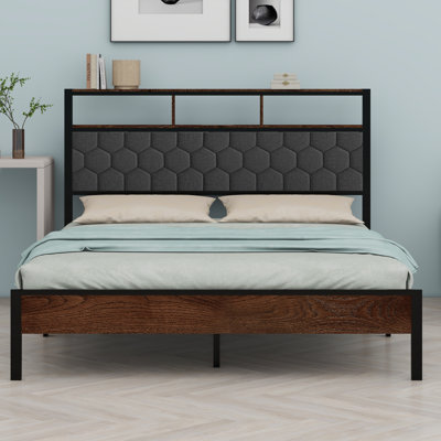 Base de lit plateforme en bois, chevet avec emballage souple et 2 pièces, grand espace de rangement au bas du lit