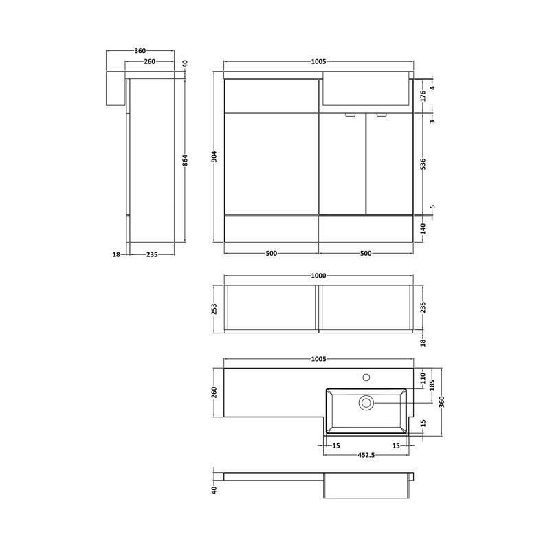 Fusion 1000mm Single Bathroom Vanity with Integrated Polymarble Basin, Gloss Grey