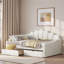 Lit de jour rembourré pleine grandeur avec dossier coquille et 2 tiroirs, beige, robuste et peu encombrant pour la chambre à coucher ou la chambre d'amis-1016043573