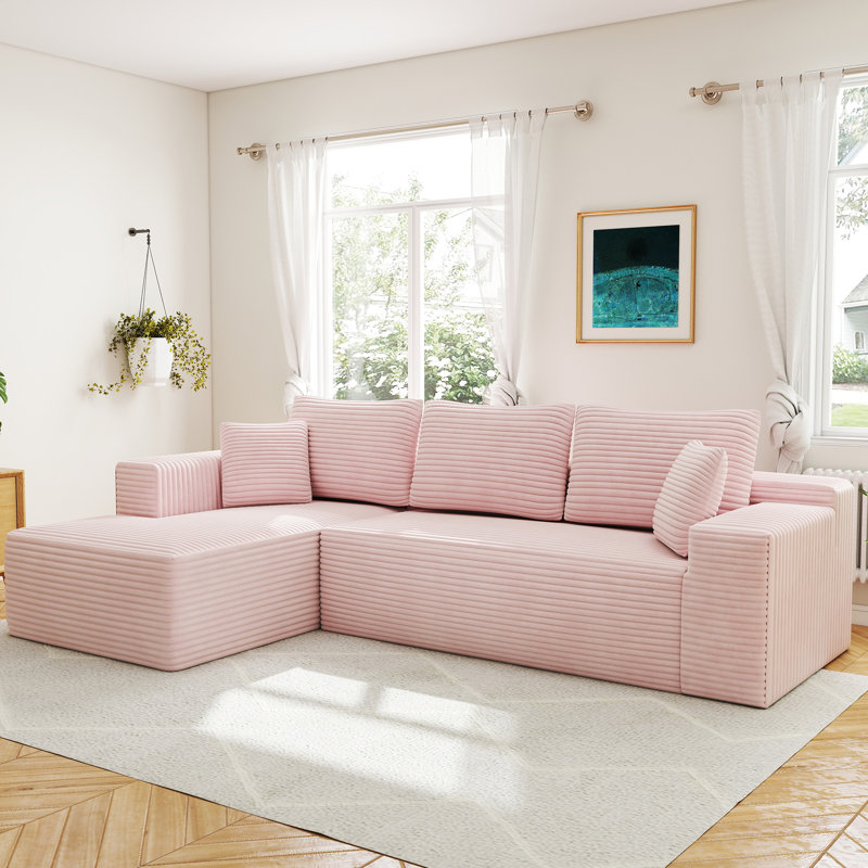 Canapé modulaire Ellie Cloudy Boneless, Orienté à gauche (vu de face), Velours côtelé rose