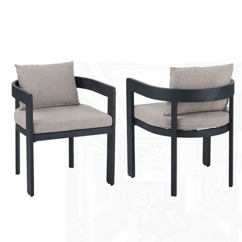 Ensemble de 2 chaises en aluminium, Coussin beige / structure gris foncé