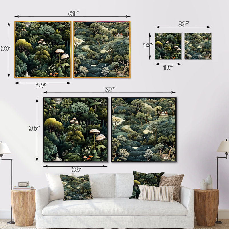 Camron - ensemble de 2 collages carrés forêt, Cadre flottant blanc, H 30 po x l 61 po
