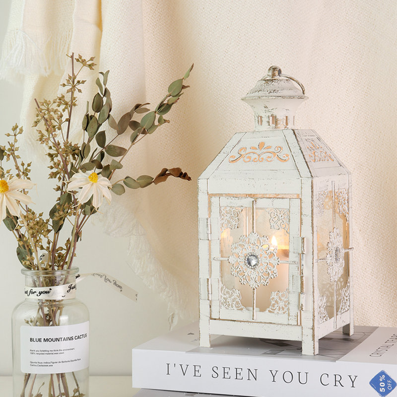 9.5'' H Tabletop Lantern, White