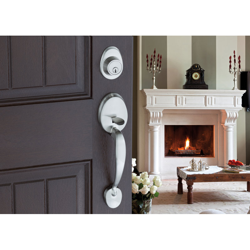 Colonial Handle With Deadbolt Universal/Reversible Entry Set, Satin Stainless