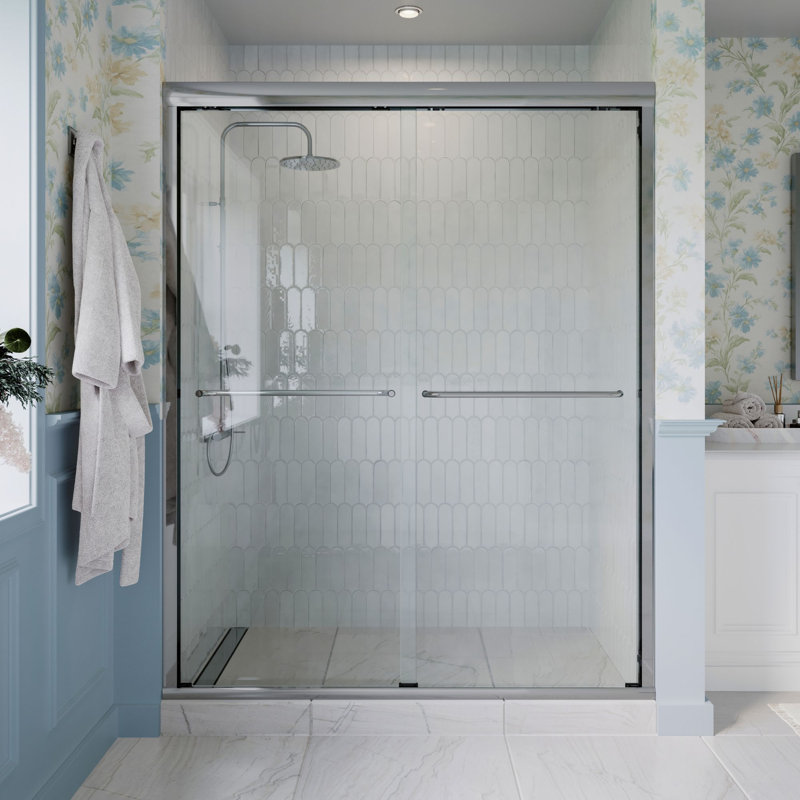 Porte de douche coulissante en verre trempé transparent sans cadre de 6 à 60 po x 76 po Strada Light, Chrome poli