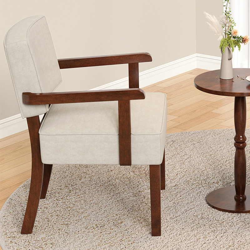 Naethan Upholstered Arm Accent Chair for Living Room, Accent Armchair, White Velvet