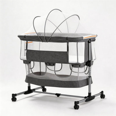 4-in-1 Baby Bassinet Bedside Sleeper with Inclined Mode, Cradle & Mosquito Net,Dark Grey
