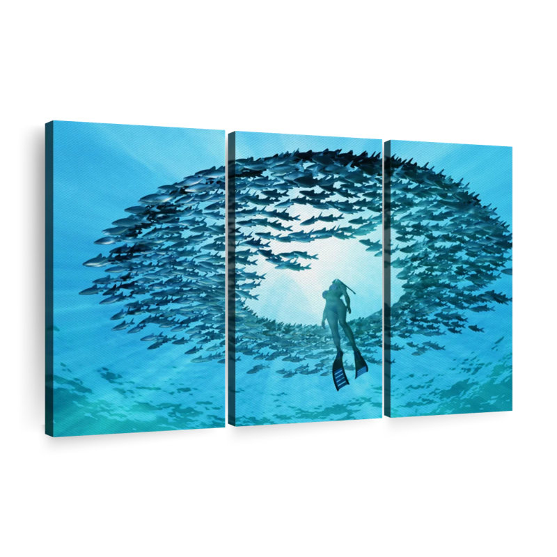 «Diving With Fishes» sur toile, H 48 po x l 74 po