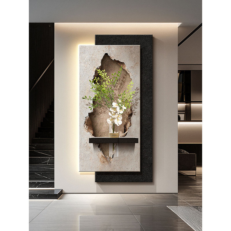 Hall d'entrée noir et blanc à motif abstrait en grès, H 47,24 po x l 23,62 po x P 1,18 po