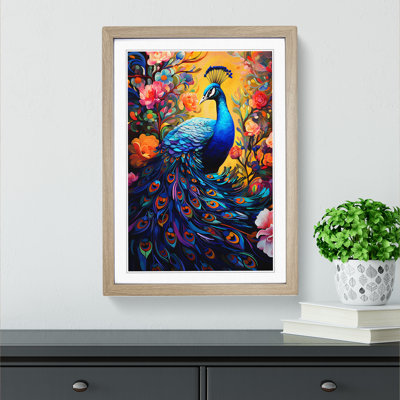 Peacock Neo-Plasticism - Single Picture Frame Print on Wood