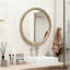 Miroir mural rond rond, miroir à cadre perlé en bois vieilli 31,50 po pour hall d'entrée, salon, salle de bain, miroir décoratif de style maison de campagne-1971927407