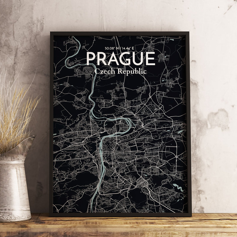 Prague City Map - Unframed Graphic Art Print on Paper, White/Seafoam, 43.2cm H x 27.9cm W x 0.1cm D
