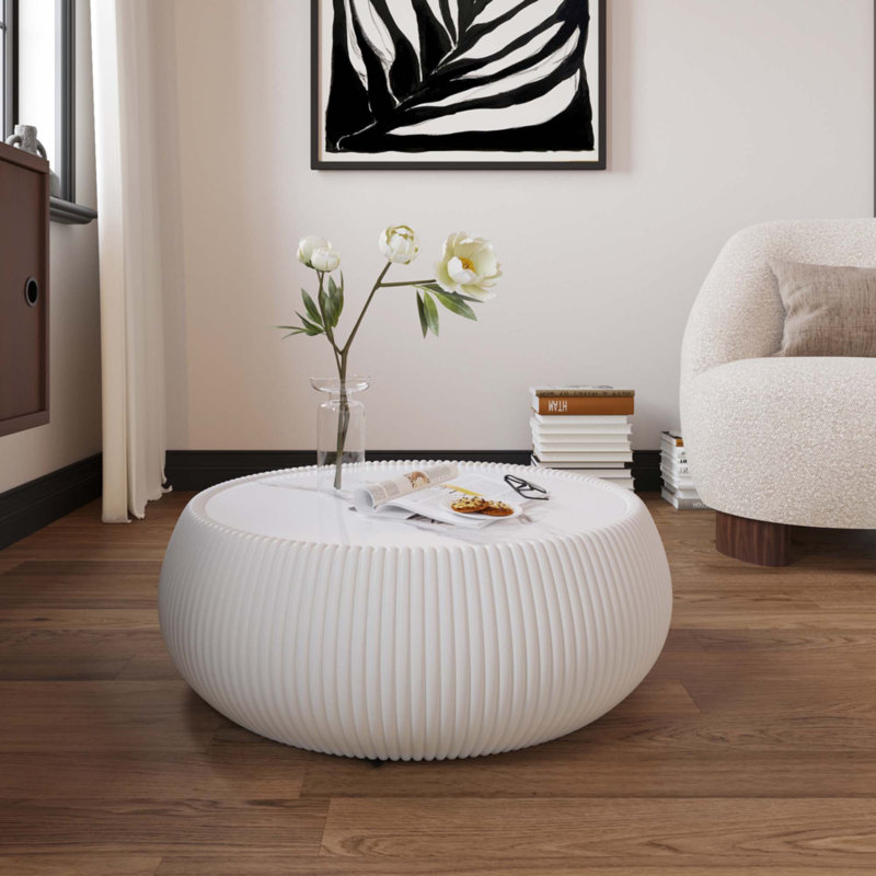 Table basse moderne en cuir fritté clair, Blanc, crème