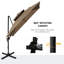 Patio Offset Umbrella Base, 360-Degree Rotatable, Double-Top, 8 Ribs, Simple Tilt Feature, Crank, Coffee With 360 Rotation, Double-Top Construction, Easy Tilt,