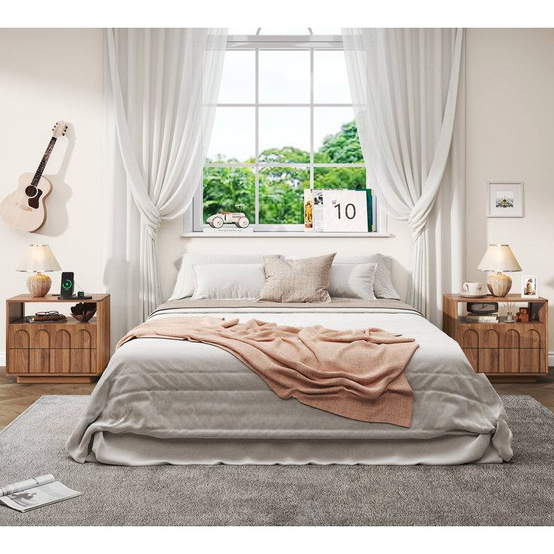 Table de chevet 2 tiroirs avec station de charge