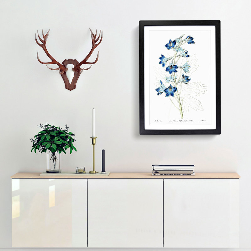 Blue Larkspur Flowers - Picture Frame Painting, Black, 60cm H x 40cm W x 2cm D