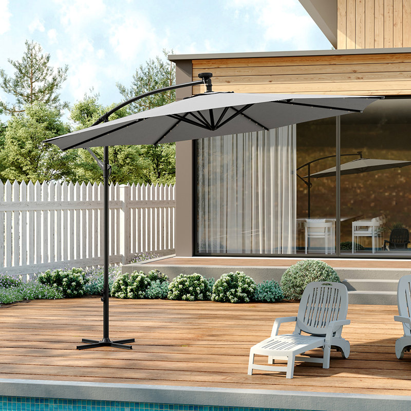 Seraphina 3m Cantilever Parasol with LED Light, Light Grey